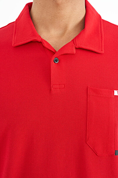 TOMMY LIFE Red Pocket Detailed Printed Standard Fit Polo Neck Men's T-shirt - 88241