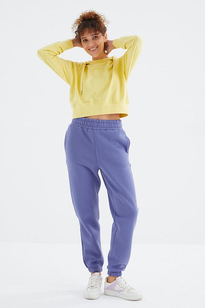 TOMMY LIFE Pantaloni de trening pentru femei, mov deschis, talie înaltă, forma confortabilă, Jogger de bază - 94624