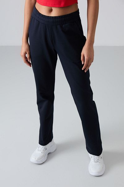 TOMMY LIFE Pantaloni de trening pentru femei, albastru bleumarin, cu talie înaltă, cu buzunar, formă confortabilă, cu picioare clasice - 94584