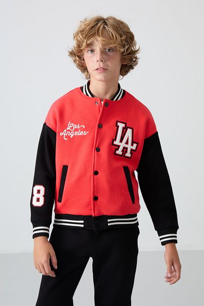 TOMMY LIFE Fiesta Inside Feathered Soft Textured Thick Embroidered Boy's College Jacket 11258