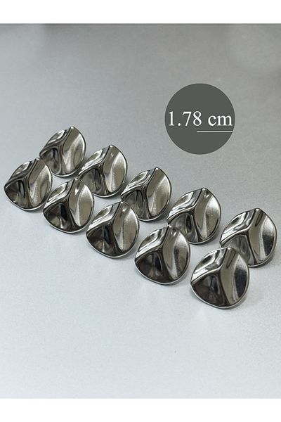 aensia Silver Curvy Line 1.78 cm Metal Button, Blouse Shirt Pack of 10