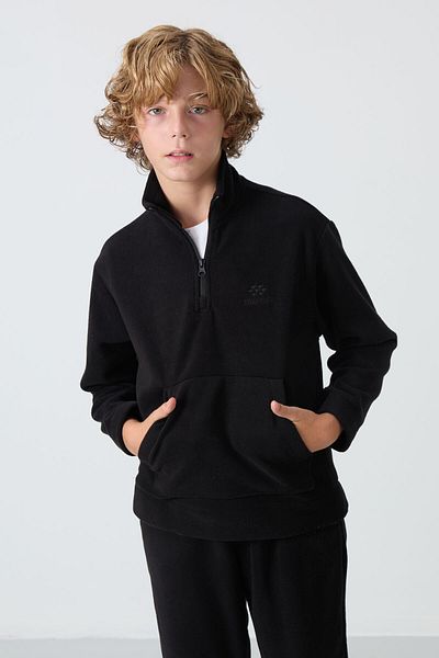 TOMMY LIFE Σετ φόρμας Fleece για αγόρι - Μαύρο κεντημένο, παχιά απαλή υφή - 11218