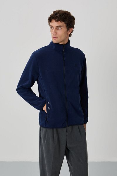 TOMMY LIFE Ανδρικό φούτερ Fleece με φερμουάρ με φερμουάρ με κεντημένο κείμενο Indigo - 87992