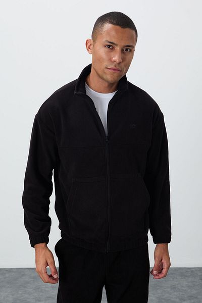 TOMMY LIFE Μαύρη χοντρή απαλή υφή Comfort Fit κεντημένη ανδρική φόρμα - 85269