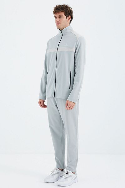 TOMMY LIFE Stone High Collar Pocket Detailed Comfortable Fit Men's Tracksuit Set - 85213