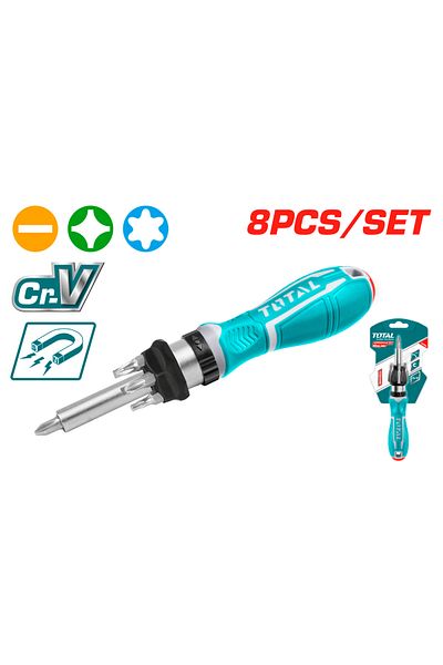 TOTAL Ratchet Screwdriver 8 Pcs Interchangeable
