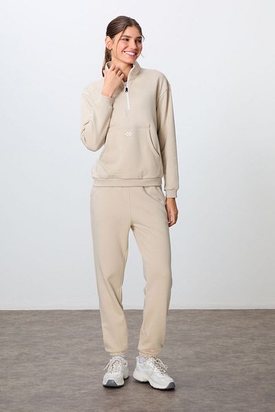 TOMMY LIFE Σετ φόρμας μπεζ Oversize Fit Cotton - Stand Collar, Smooth - 95342