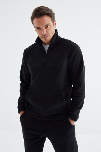 TOMMY LIFE Ανδρική φόρμα αθλητικής φόρμας Navy Blue Half Zipper Stand Collar Rubber Leg Fleece - 85159