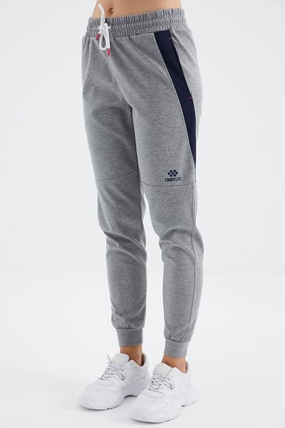 TOMMY LIFE Gray Melange Lace Up Stripe Detailed Comfortable Fit Women's Tracksuit Bottom - 94645