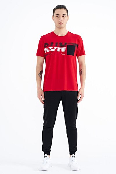 TOMMY LIFE Red Front Pocket Detailed Printed Standard Fit Men's T-shirt - 88200
