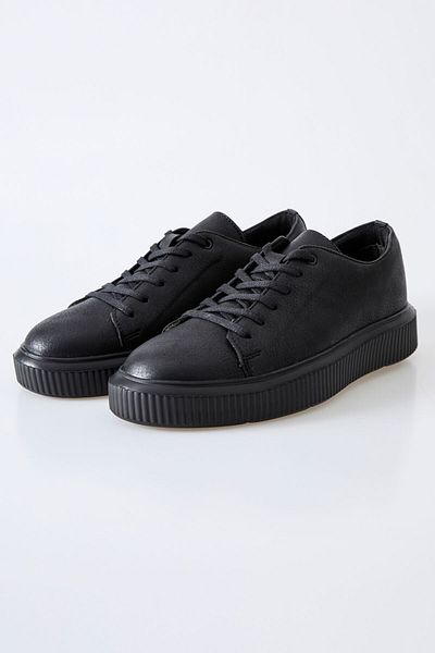 TOMMY LIFE Faux Leather Men's Black Sneakers - Lace-up and Perforated - 89129