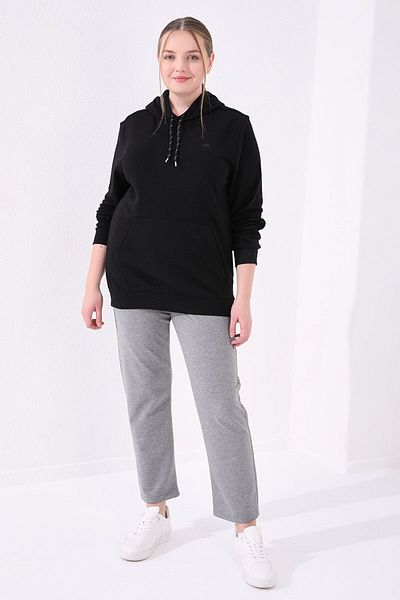 TOMMY LIFE Λεπτομερές αθλητικό παντελόνι Plus Size Grey Melange Stone - 94040
