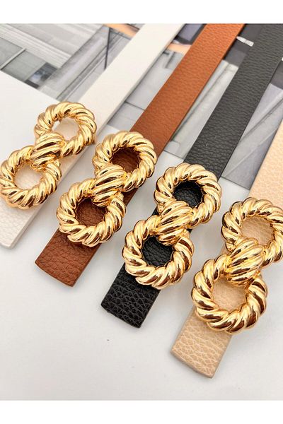 MODAM HİFA 4 τεμάχια Twisted Gold Buckle Γυναικεία ζώνη παντελονιού Ζώνη φόρεμα Ζώνη πουκάμισο Ζώνη παλτό