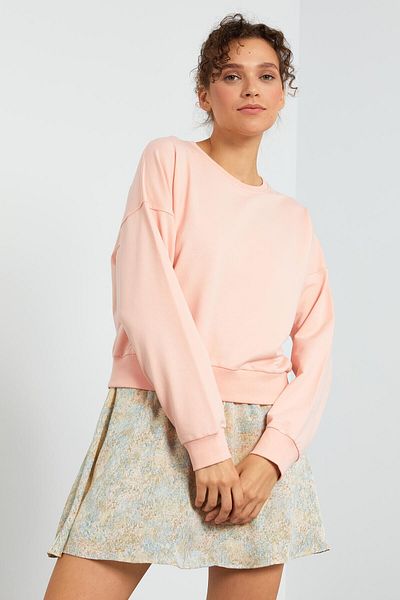 TOMMY LIFE O neck Pink Women's Sweatshirt - Comfortable Form Basic Model 97114