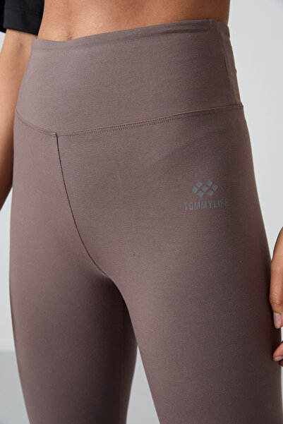 TOMMY LIFE Barna, magas derekú, karcsúsított, vékony lábú női leggings - 94011
