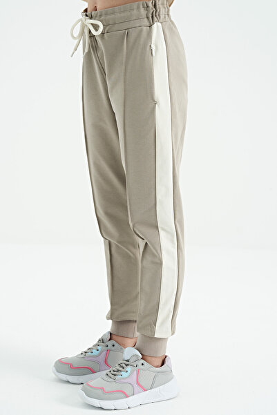 TOMMY LIFE Girl's Jogger Sweatpants - Hidden Zipper and Pocket Detail, Side Band, Dark Beige - 75122