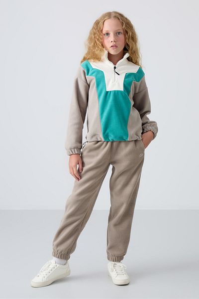 TOMMY LIFE Φούτερ για κορίτσια Oversize Fleece - Σκούρο Μπεζ, Κεντημένο, Χοντρό απαλή υφή - 75153