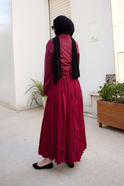 LOCCO Women's Elastic Waist Crash Skirt Claret Red