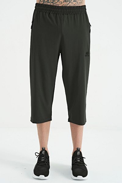 TOMMY LIFE Χακί Lace-Up Standard Fit Active Sports Ανδρικό Κάπρι με τσέπη με φερμουάρ - 83096