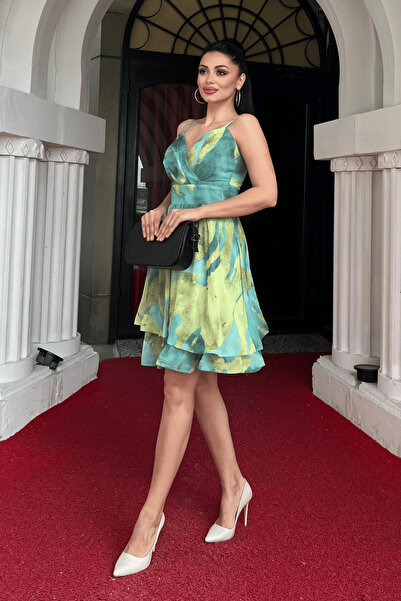 giyimmasalı Μίνι Φόρεμα Organza Siphon με στάμπα MINT GREEN