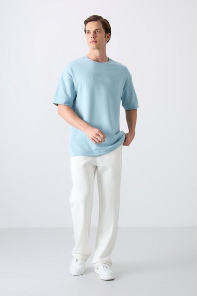 TOMMY LIFE Ανδρικό T-Shirt 88320 γαλάζιο χοντρό μαλακό υφή Oversize Fit