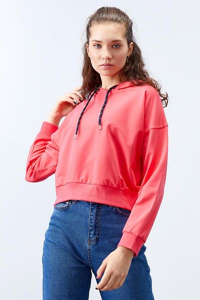 TOMMY LIFE Fuchsia Long Sleeve Comfortable Form Hooded Women's Sweatshirt - 97115