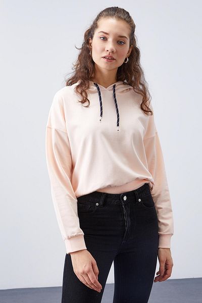 TOMMY LIFE Salmon Long Sleeve Comfortable Form Hooded Women's Sweatshirt - 97115