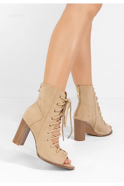 B T Shoes Botine cu toc gros Joellen kaki