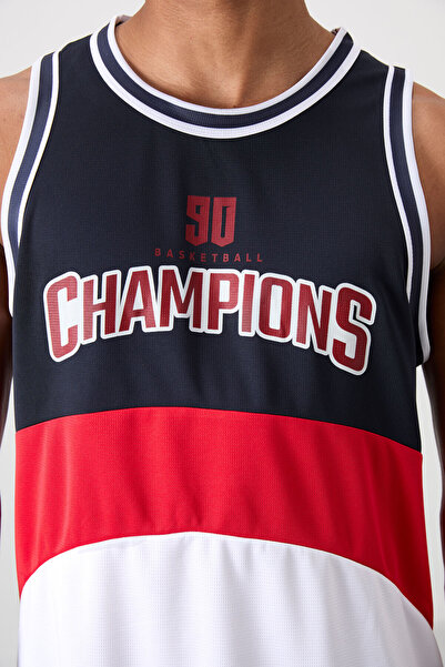 TOMMY LIFE White Breathable Textured Thin Stretchy Standard Fit Men's Basketball Singlet - 88395