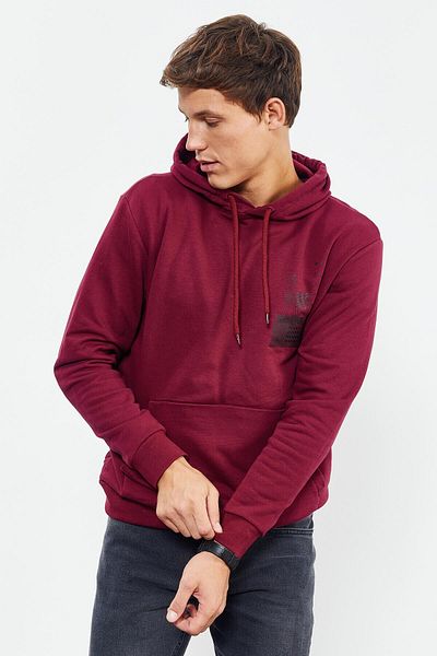 TOMMY LIFE سويت شيرت رجالي مريح بغطاء للرأس مطبوع من الأمام والخلف - 88017