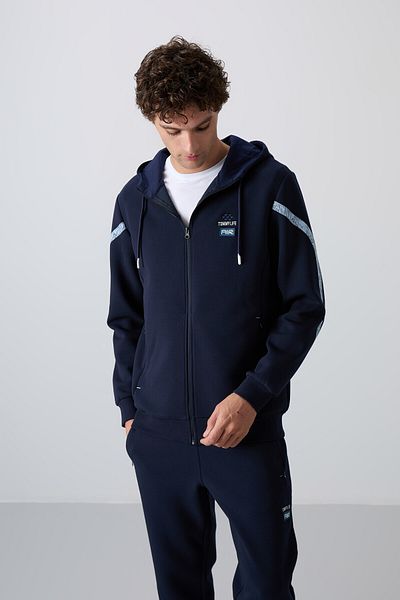 TOMMY LIFE Ανδρική φόρμα αθλητικής φόρμας Indigo Cotton Thick Soft Textured Comfort Fit με στάμπα - 85236