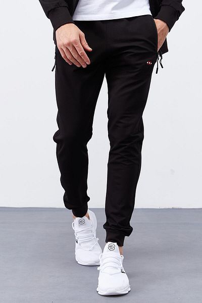 TOMMY LIFE Σετ ανδρικής φόρμας μαύρης στάθμης με ριγέ στάμπα με μανσέτες - 85150