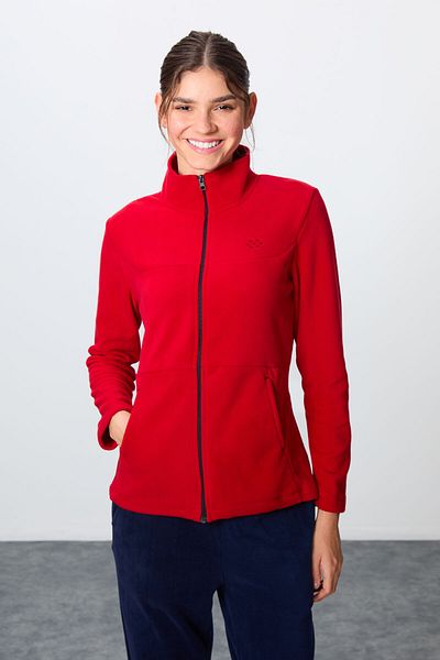 TOMMY LIFE Set de trening pentru femei, cu guler brodat, supradimensionat, din fleece - roșu/albastru marin, textura moale groasă -95339
