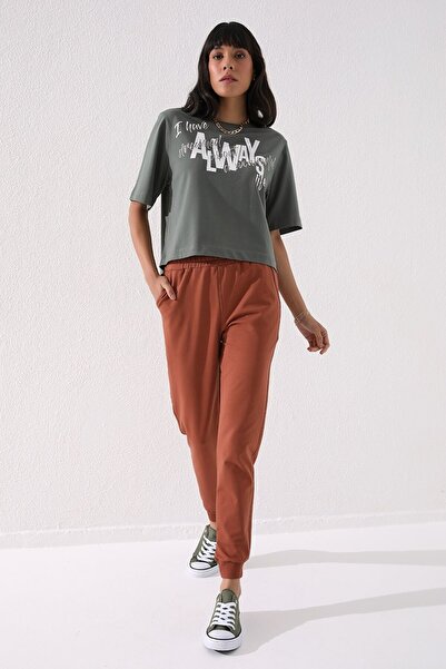 TOMMY LIFE Γυναικεία αθλητική φόρμα Cinnamon High Waist Jogger Comfortable Form με μανσέτες - 94561