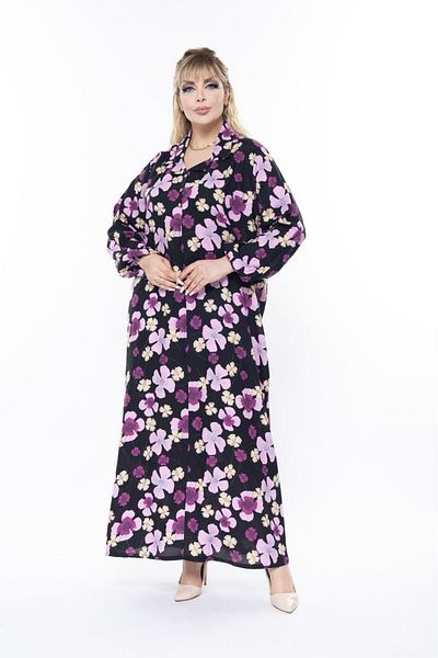 mervemoda Γυναικείο μακρυμάνικο καλοκαιρινό φόρεμα μεγάλου μεγέθους
