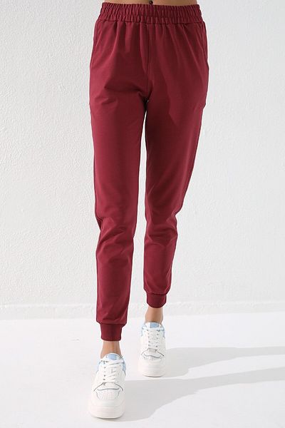 TOMMY LIFE Claret Red High Waist Jogger Comfortable Form Γυναικεία αθλητική φόρμα με μανσέτες - 94561