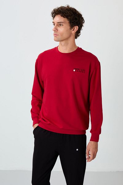 TOMMY LIFE Set de trening oversize pentru bărbați, roșu - negru, cu decolteu în formă de O, picior din cauciuc, bumbac - 85120
