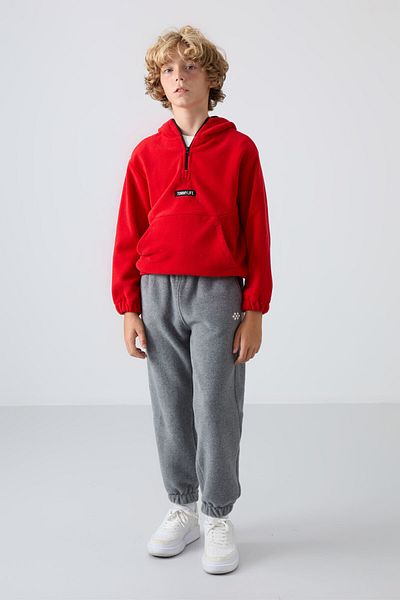TOMMY LIFE Boy's Red Fleece Sweatshirt - Embroidered, Thick Soft Textured, Standard Fit - 11230