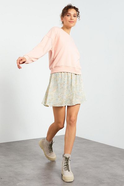 TOMMY LIFE O neck Pink Women's Sweatshirt - Comfortable Form Basic Model 97114