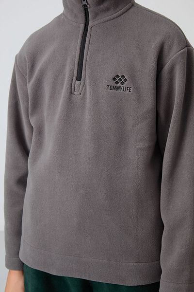 TOMMY LIFE Φούτερ Fleece για αγόρι - Σκούρο Γκρι, Κεντημένο, Χοντρό μαλακή υφή - 11221