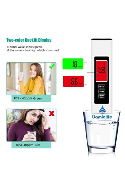 TDS Damlalife Metre Su Kalitesi Ölçüm Cihazı Işıklı