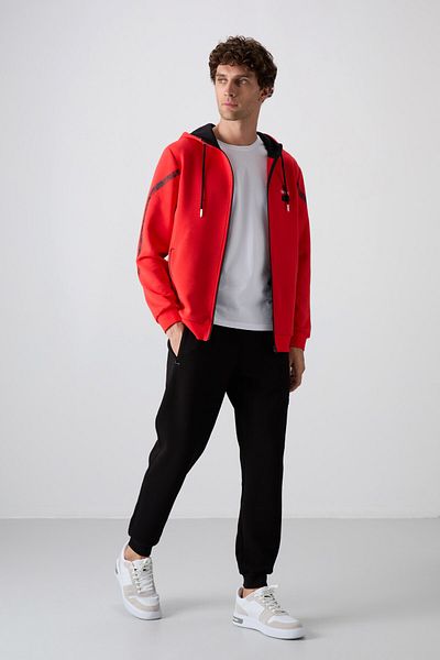 TOMMY LIFE Fiesta - Ανδρικό σετ αθλητικής φόρμας Comfort Fit με στάμπα, μαύρο βαμβάκι και χοντρή απαλή υφή - 85236
