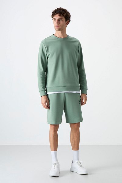 TOMMY LIFE Ανδρικό φούτερ ανοιχτό πράσινο Basic O Neck Comfortable Form - 88053