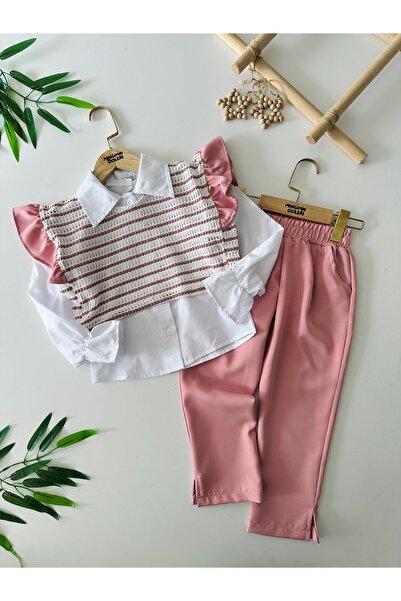 Minigimin Cicileri Set cămașă cu dungi Pink My Mini - Set 3 piese pentru fete