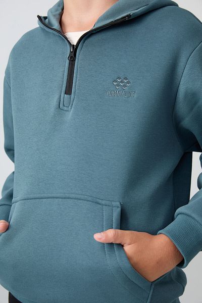 TOMMY LIFE Κεντητό φούτερ για αγόρια - Forest Green, βαμβακερό, χοντρό τρίχωμα εσωτερικά, απαλή υφή, Standard Fit - 11