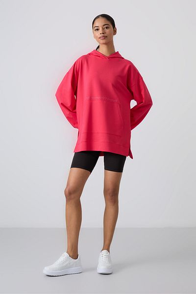 TOMMY LIFE Hanorac cu tunică supradimensionată roșu Viva - mânecă cu balon, text brodat - 97163