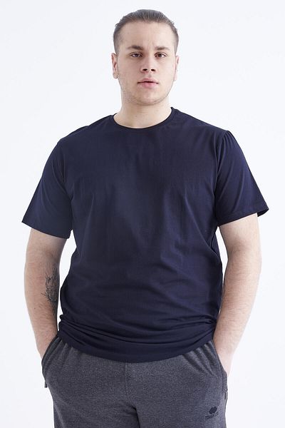 TOMMY LIFE Ανδρικό μπλουζάκι Navy Blue Basic με κοντό μανίκι O λαιμό μεγάλο μέγεθος - 88072