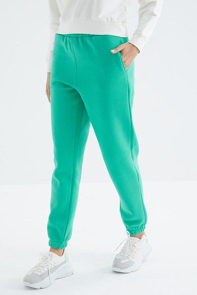 TOMMY LIFE Sea Green High Waist Comfortable Form Basic Jogger Women's Tracksuit Bottom - 94624