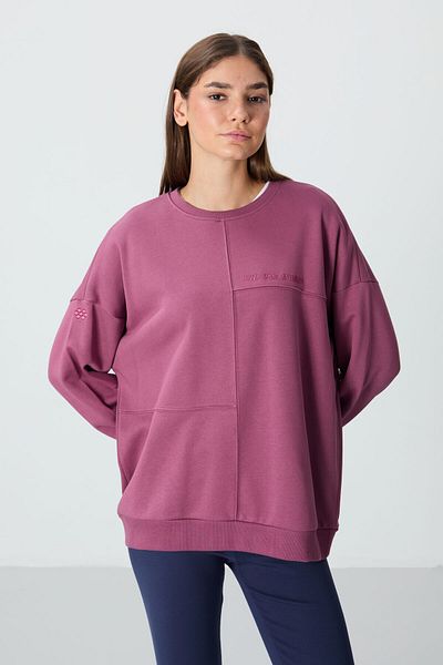 TOMMY LIFE Hanorac supradimensionat pentru femei, cu textura netedă, cu decolteu în formă de O - cireș moale, bumbac - 97288