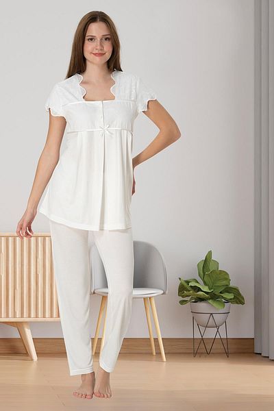 lohusahamile Ecru Scallop Collar Maternity Pajama Set
